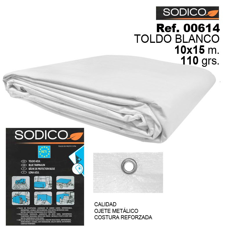 TB1055 White Awning, 10m x 15m, with a density of 110 g/m².