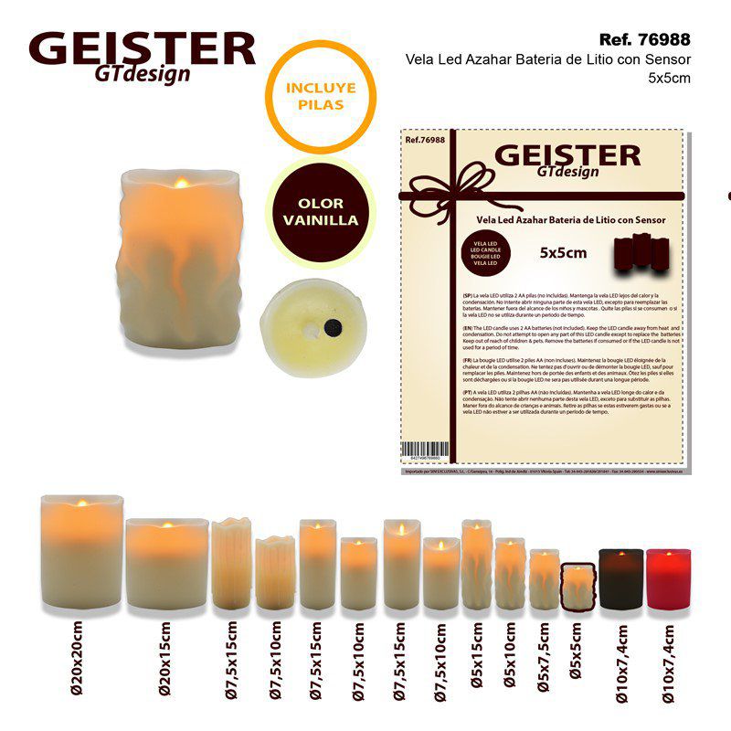 TB1113 LED Candle, Azahar Wax with Sensor, Lithium Battery, Ø5x5cm