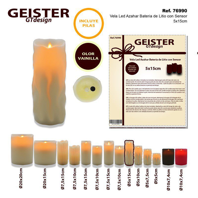 TB1115 LED Azahar Wax Candle with Sensor and Lithium Battery, Ø5*15CM
