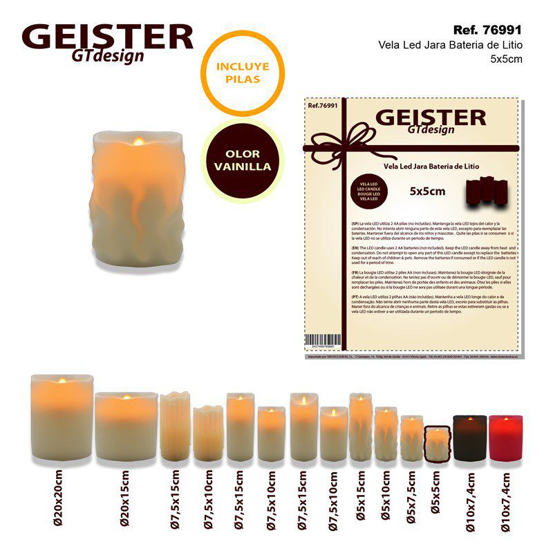 TB1116 LED Candle with Wax and Lithium Battery, Ø5*5CM