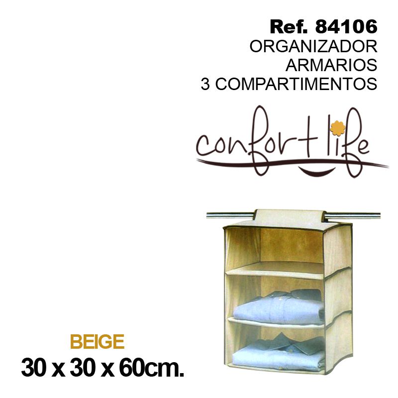 TB1140 BEIGE 3-COMPARTMENT CLOSET ORGANIZER 30X30X60CM