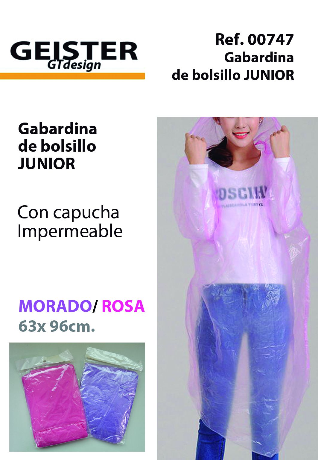 TB1208 Junior Pocket Raincoat Purple/Pink 63x96cm