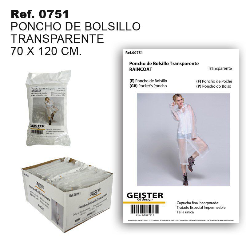 TB1209 Transparent Pocket Poncho 70*120CM