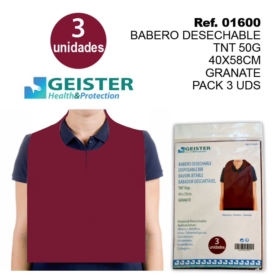 TB1265 Disposable TNT Apron 50G 40*58CM GRANATE (3 units pack)
