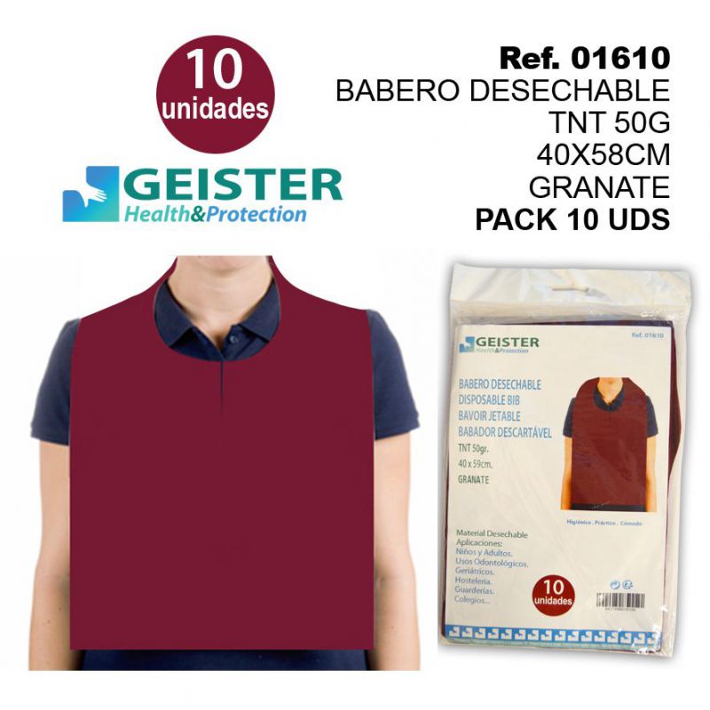 TB1267 Disposable TNT Bib 50G 40*58CM GRANATE PACK 10 UNITS