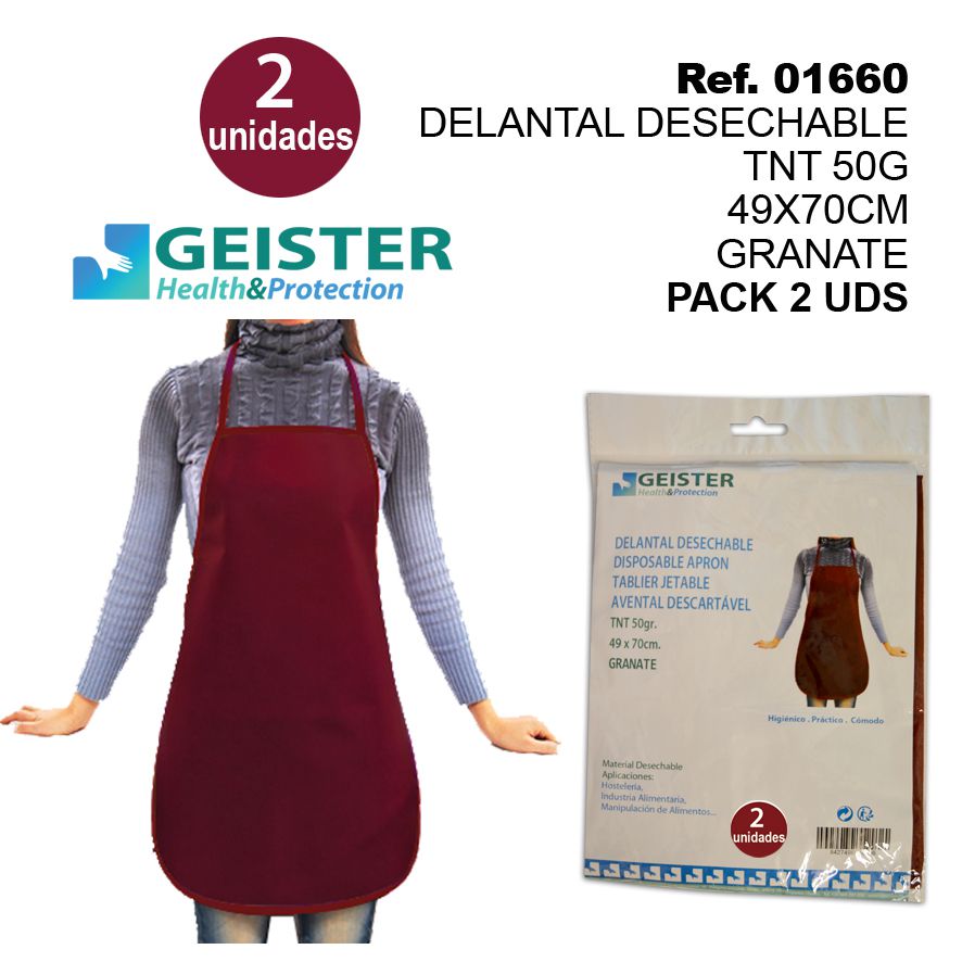 TB1270 Disposable Apron TNT 50G 49*70CM Maroon Pack 2 Units
