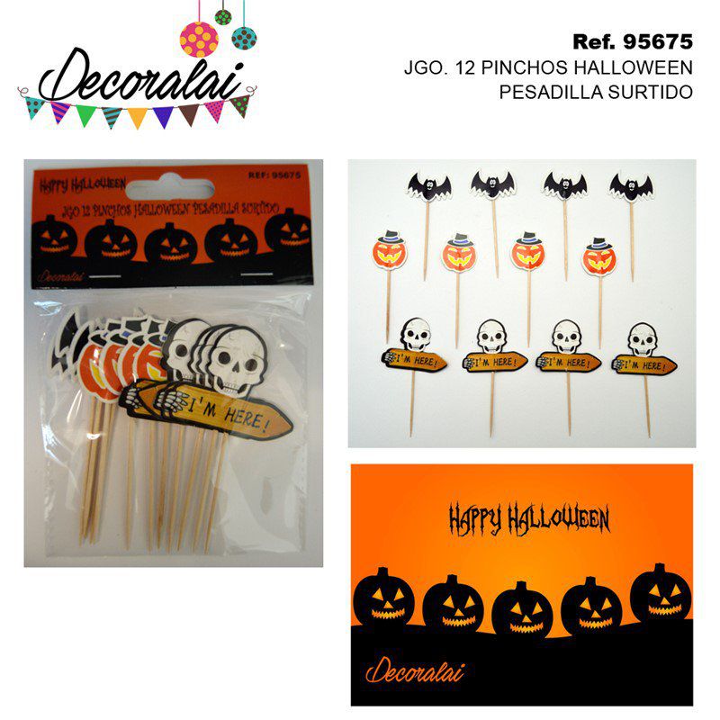 TB1312 Set of 12 Halloween Nightmare Assorted Skewers