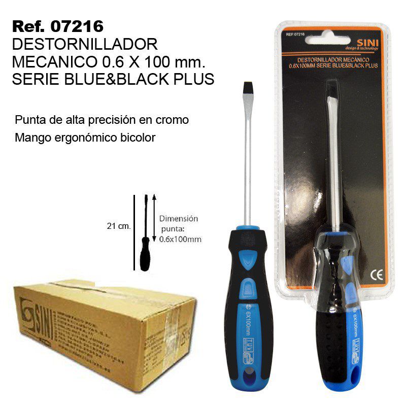 TB1464 Mechanical Screwdriver, 0.6x100 MM, Blue&Black Plus Series.