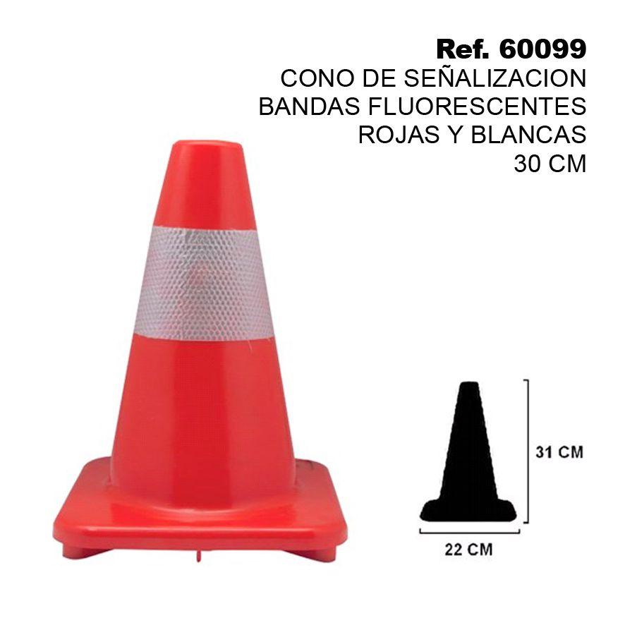 TB1544 Warning Cone with Red and White Fluorescent Stripes, 30 CM