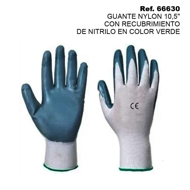 TB1584 Nylon Glove 10" with Light Nitrile Coating in Green Color