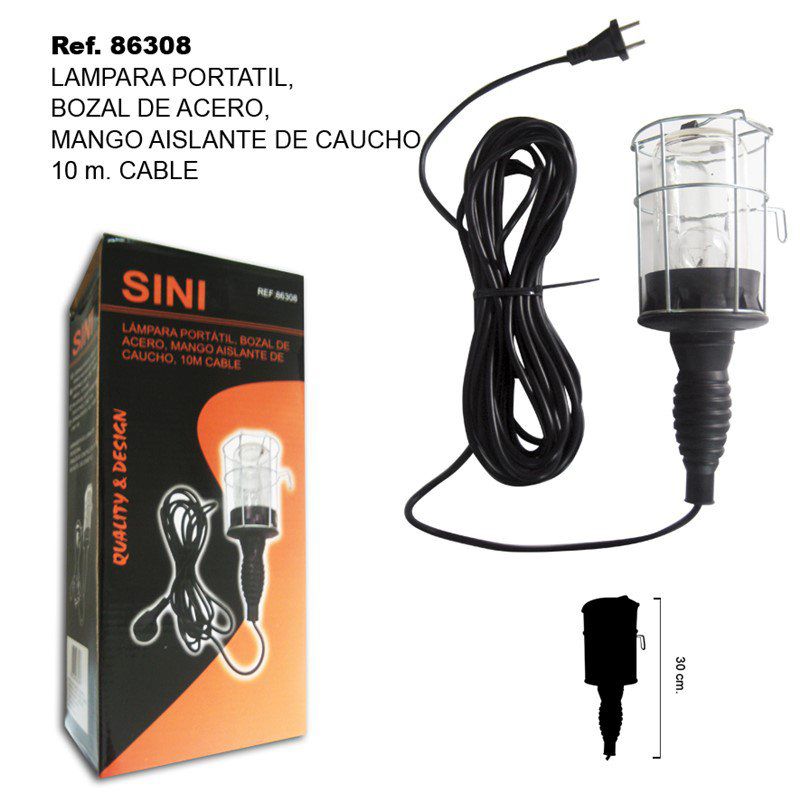 TB1613 Portable Lamp, Steel Cage, Rubber Insulated Handle, 10 M Cable