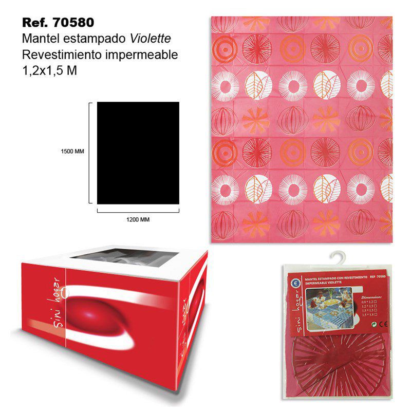 TB1673 Printed tablecloth with waterproof coating, size 1.2 x 1.5, in Violette.