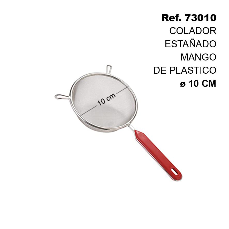 TB1744 Tin strainer with plastic handle, 10 cm.