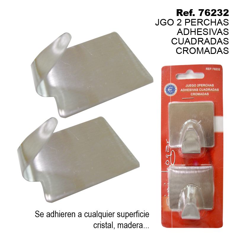 TB1802 Set of 2 Square Chrome Adhesive Hooks