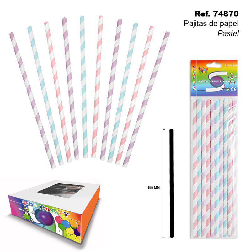 TB1967 Set of 10 Pastel Striped Paper Straws