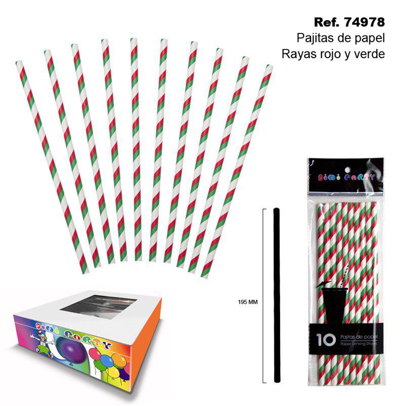 TB2006 Set of 10 Red/Green Striped Paper Straws