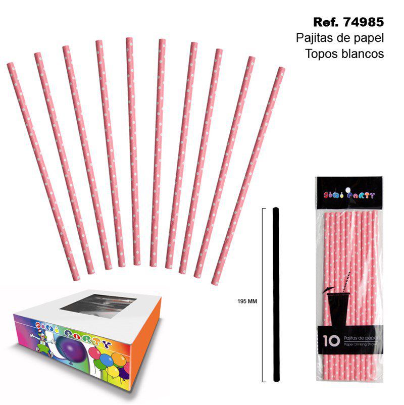 TB2013 Set of 10 Paper Straws, Pink, Taupe, White