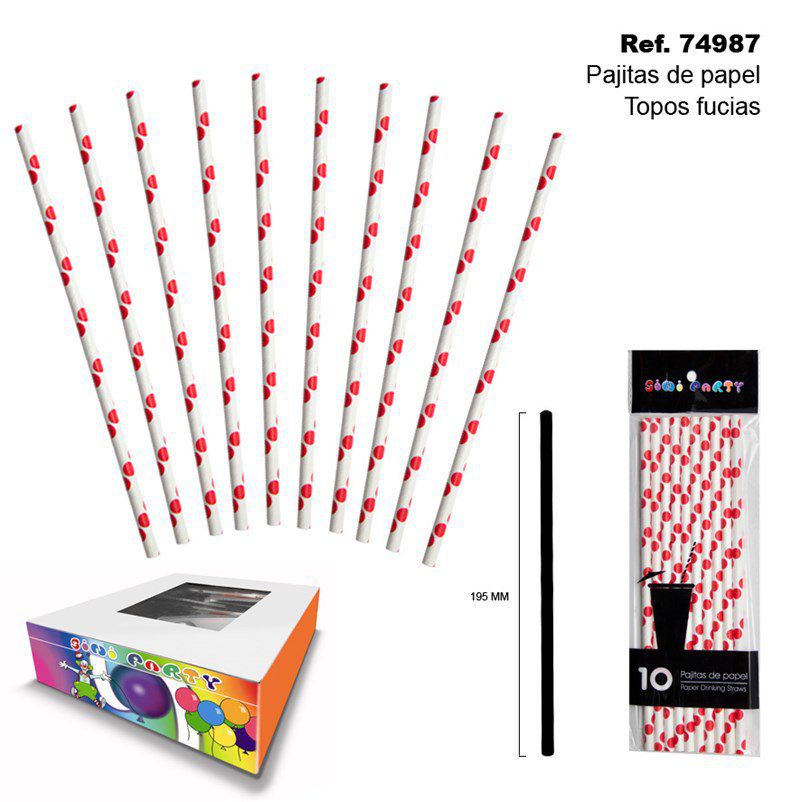 TB2015 Set of 10 Top/Grey Fuchsia Paper Straws