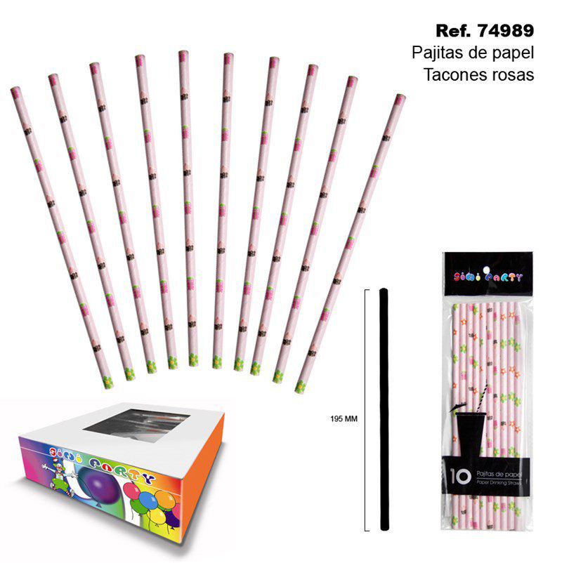 TB2017 Set of 10 Pink Paper Party Straws