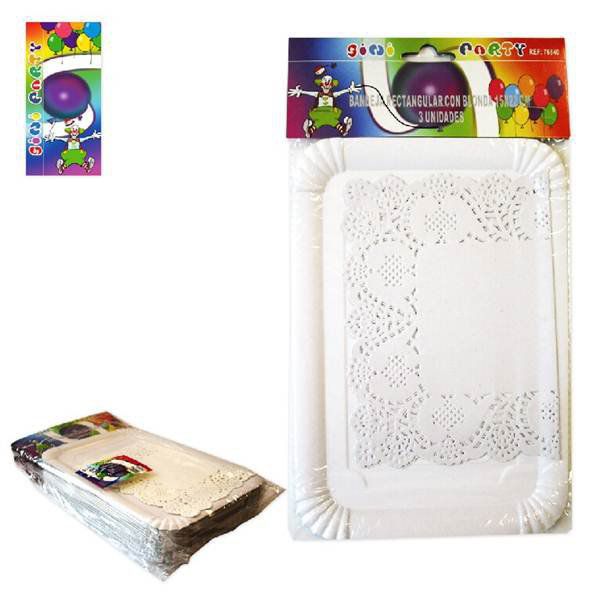 TB2030 Rectangular Tray with White Lace, 15x22 cm, 3 Units.
