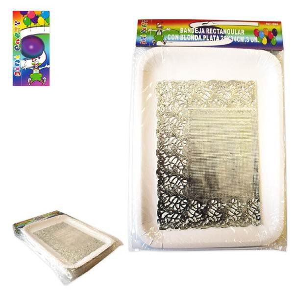 TB2068 RECTANGULAR TRAY WITH SILVER FILIGREE 25X34 CM 3 PIECES