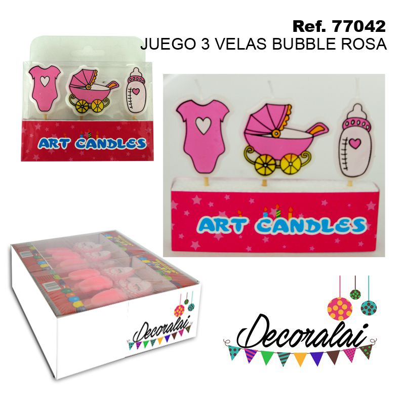 TB2112 Set of 3 Pink Bubble Candles
