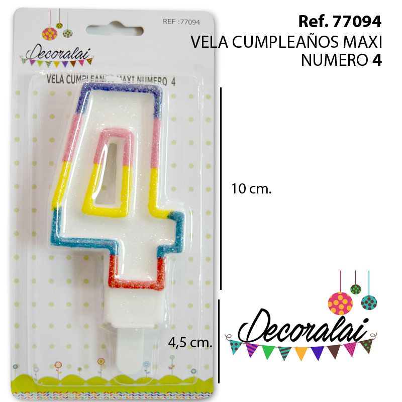 TB2121 Maxi Number 4 Birthday Candle