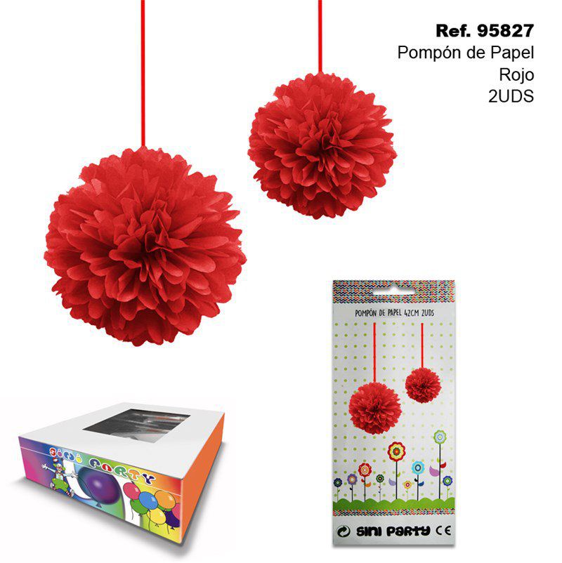 TB2276 Red paper pom-pom, 42cm, set of 2 units.