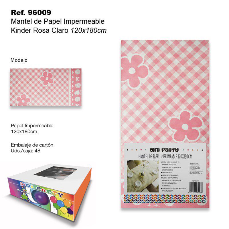 TB2336 Waterproof Paper Tablecloth 120x180cm Kinder Light Pink