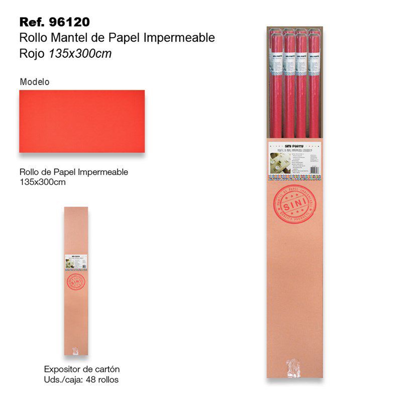 TB2383 Waterproof paper tablecloth roll, 135x300cm, red.