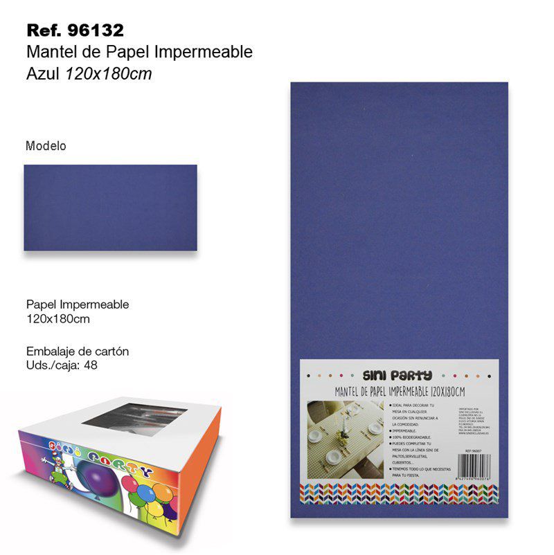 TB2395 Blue waterproof paper tablecloth, 120x180cm.