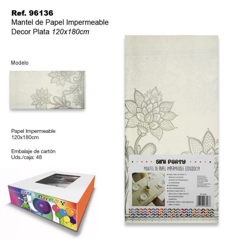 TB2399 Waterproof Paper Tablecloth 120x180cm Decoration Silver