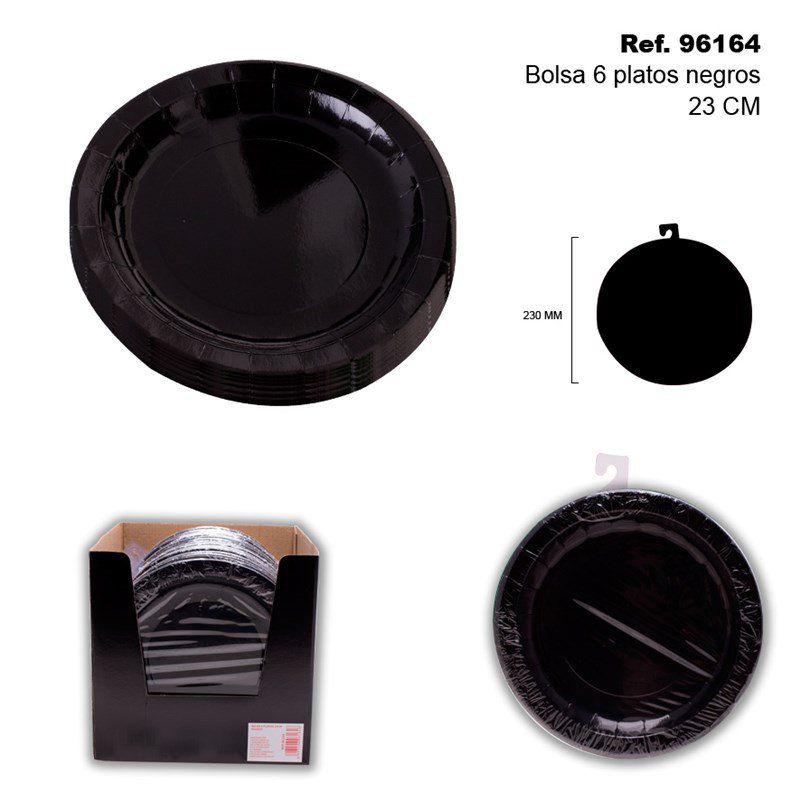 TB2415 BAG OF 6 PLATES 23CM BLACK