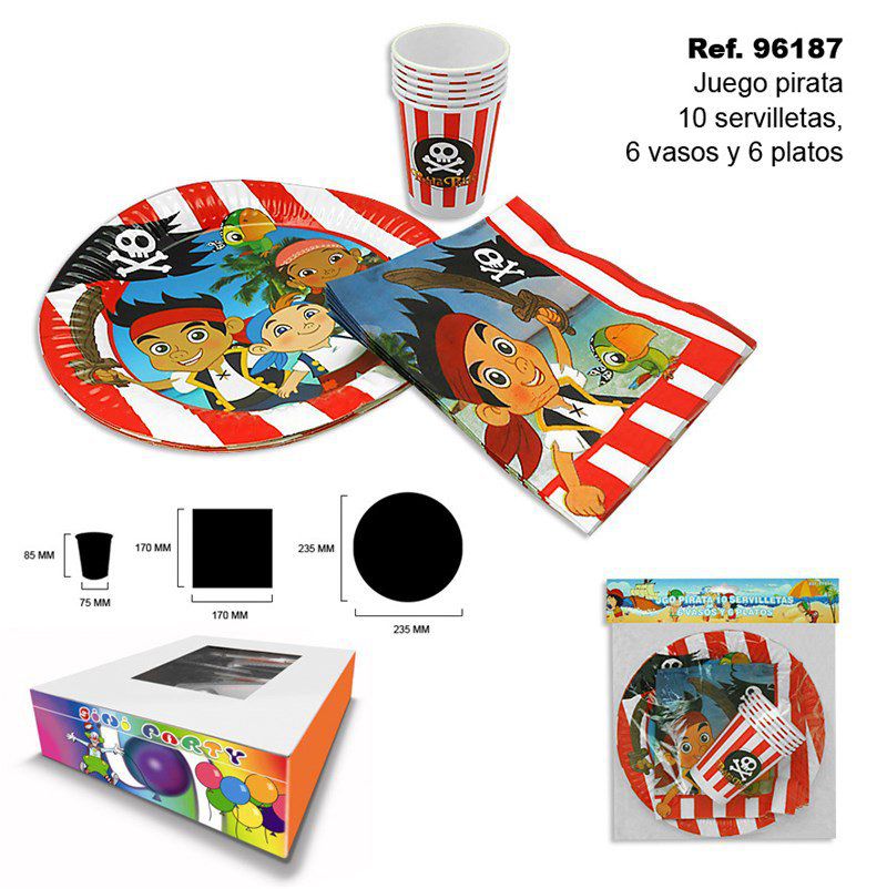 TB2424 Pirate Party Set (10 Napkins, 6 Glasses, and 6 Plates)