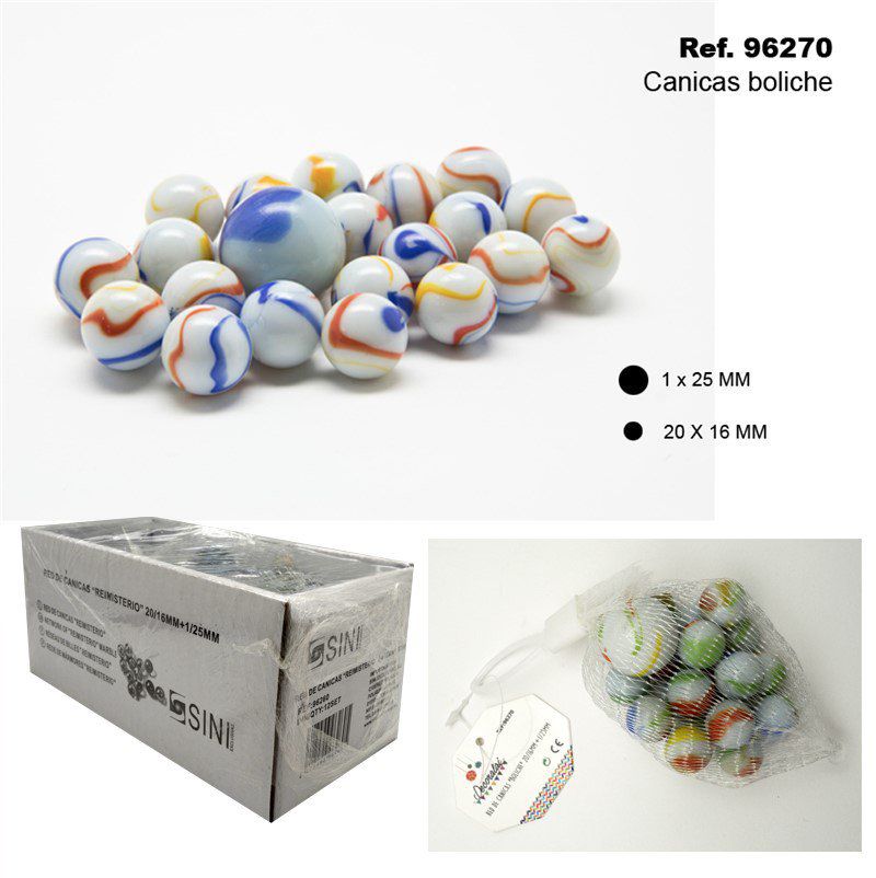 TB2456 RED CANICAS "BOLICHE" marbles set, available in sizes 20/16 MM + 1/25 MM.