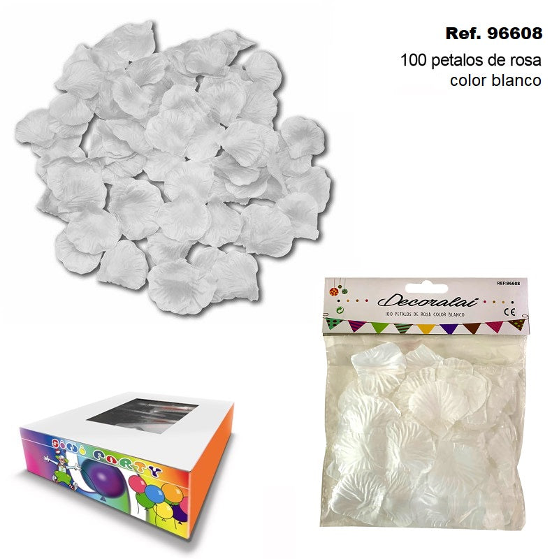TB2474 100 artificial rose petals, pure white color, ideal for decorative purposes in events and decorations.