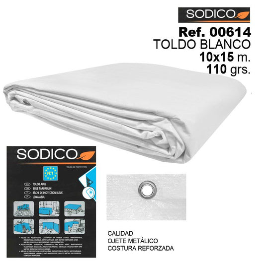 TB1055 White Awning, 10m x 15m, with a density of 110 g/m².