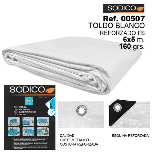 TB1064 White Awning 6x5m, 160GRS Reinforced FS.