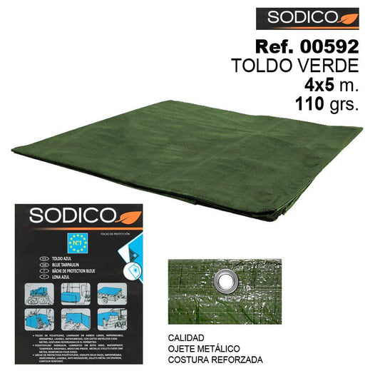 TB1086 Green awning, 4x5m size, 110 g/m² density.