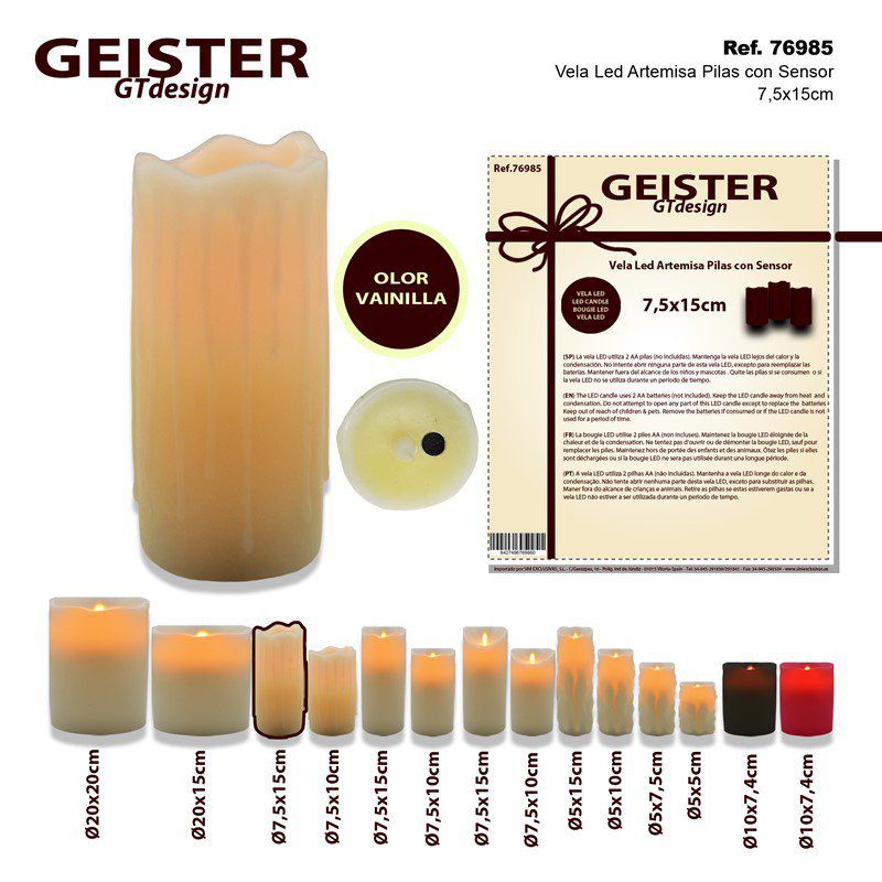 TB1111 LED LED Candle, ARTEMISA Wax with Sensor, Ø7.5*15CM