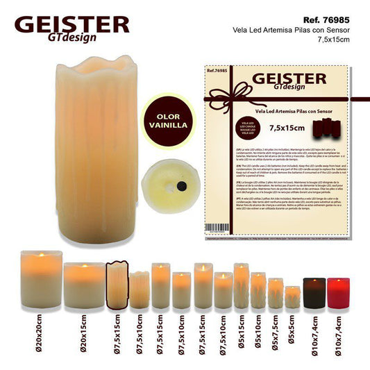 TB1111 LED LED Candle, ARTEMISA Wax with Sensor, Ø7.5*15CM