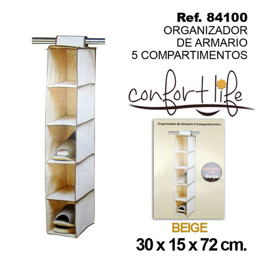TB1135 5 Compartment Beige Wardrobe Organizer 30X15X72CM