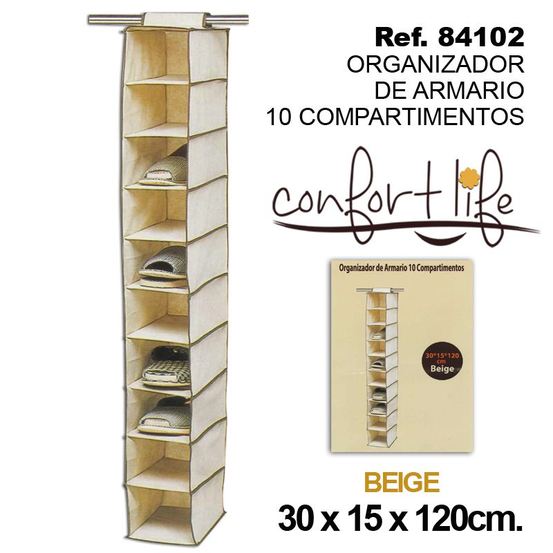 TB1137 10 Compartment Beige Wardrobe Organizer 30x15x120CM