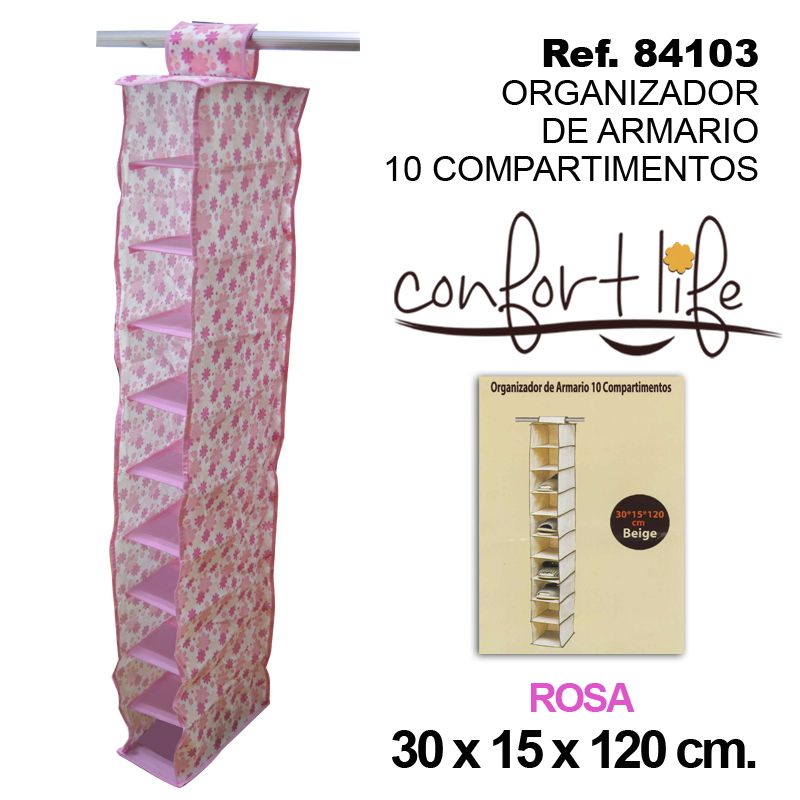 TB1138 10 Compartment Pink Wardrobe Organizer 30x15x120CM