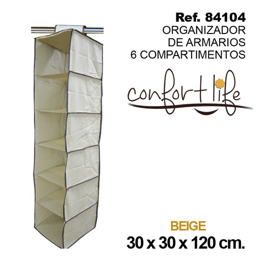 TB1139 BEIGE 6-SECTION CLOSET ORGANIZER 30X30X120CM