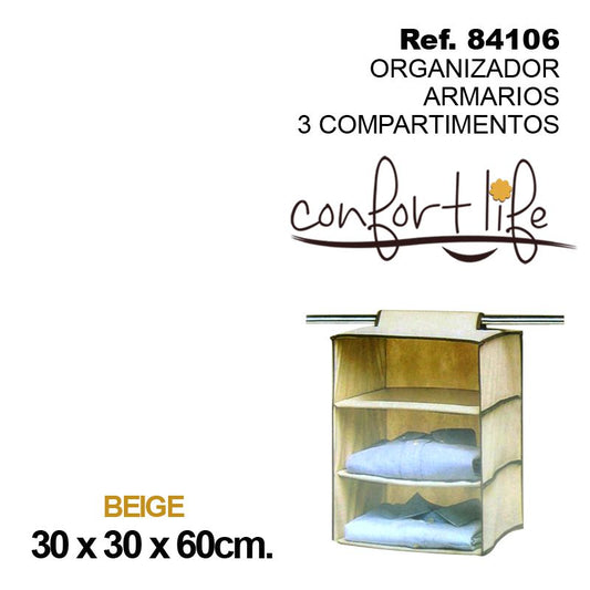 TB1140 BEIGE 3-COMPARTMENT CLOSET ORGANIZER 30X30X60CM
