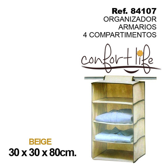 TB1141 BEIGE 4 COMPARTMENT WARDROBE ORGANIZER 30X30X80CM