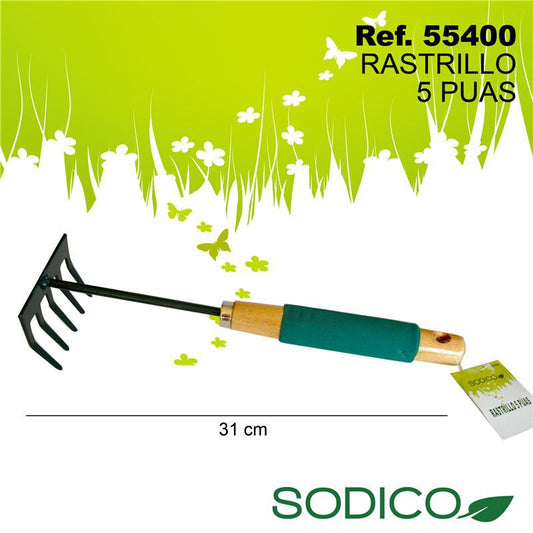 TB1186 A durable garden rake with 5 tines, designed for clearing debris and preparing garden soil.