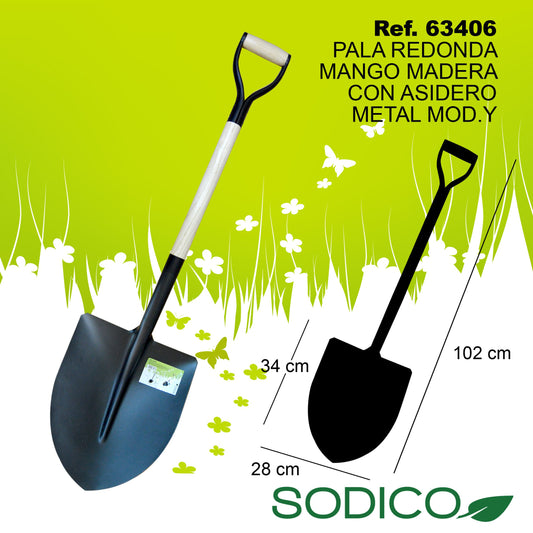 TB1193 Round Shovel, Wooden Handle with Metal Bed