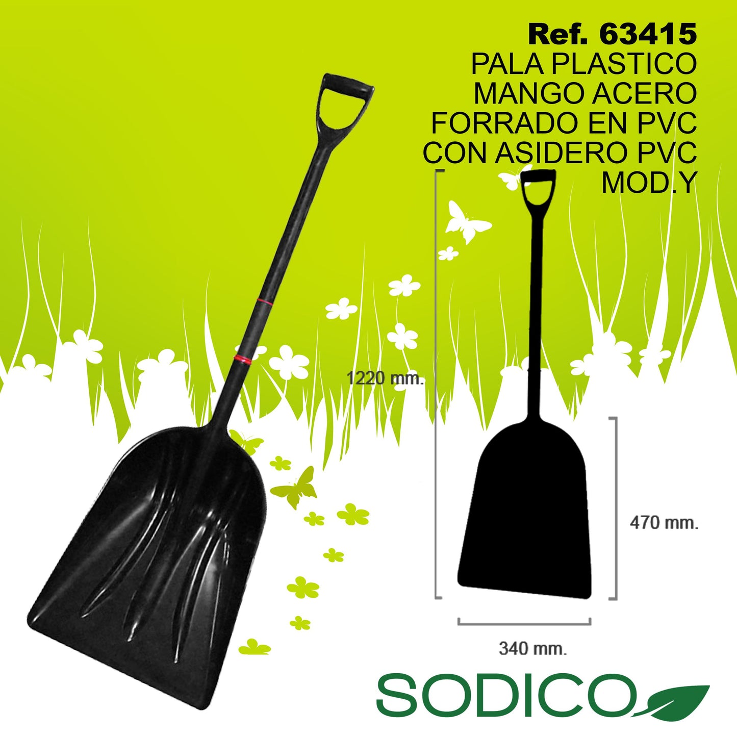 TB1196 Plastic shovel with a handle of PVC-coated steel, featuring a PVC/iron head, Model Y.